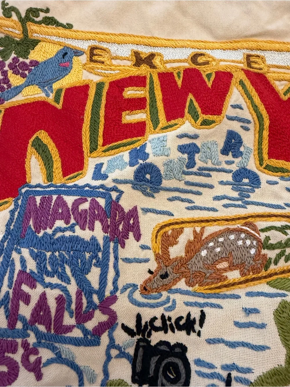 CATSTUDIO New York State Hand-Embroidered Pillow 20” x 20”